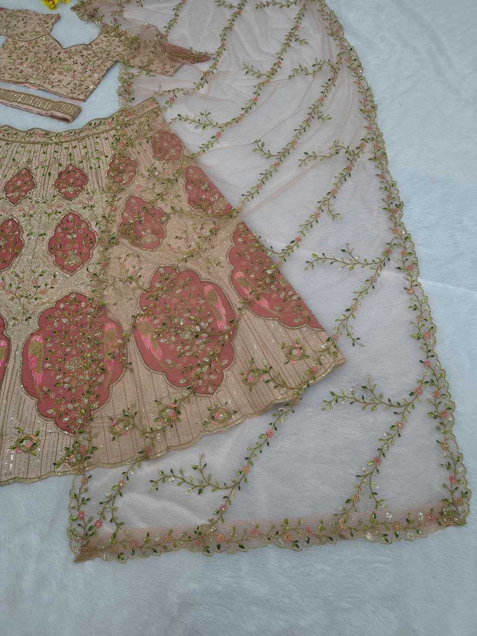 Slub Silk  Embroidered Lehenga